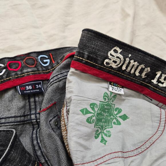 Vintage Coogi Jeans Size 36x34 Black Wash Embroidered Denim Y2K Baggy Fit - Picture 6 of 13